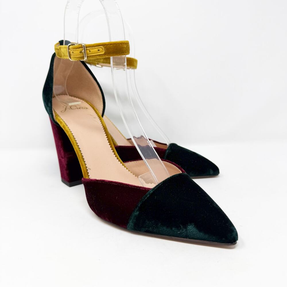 J. Crew Multicolor Jewel Tone Velvet Pointy Toe Heels Women's 7 Made in Italy